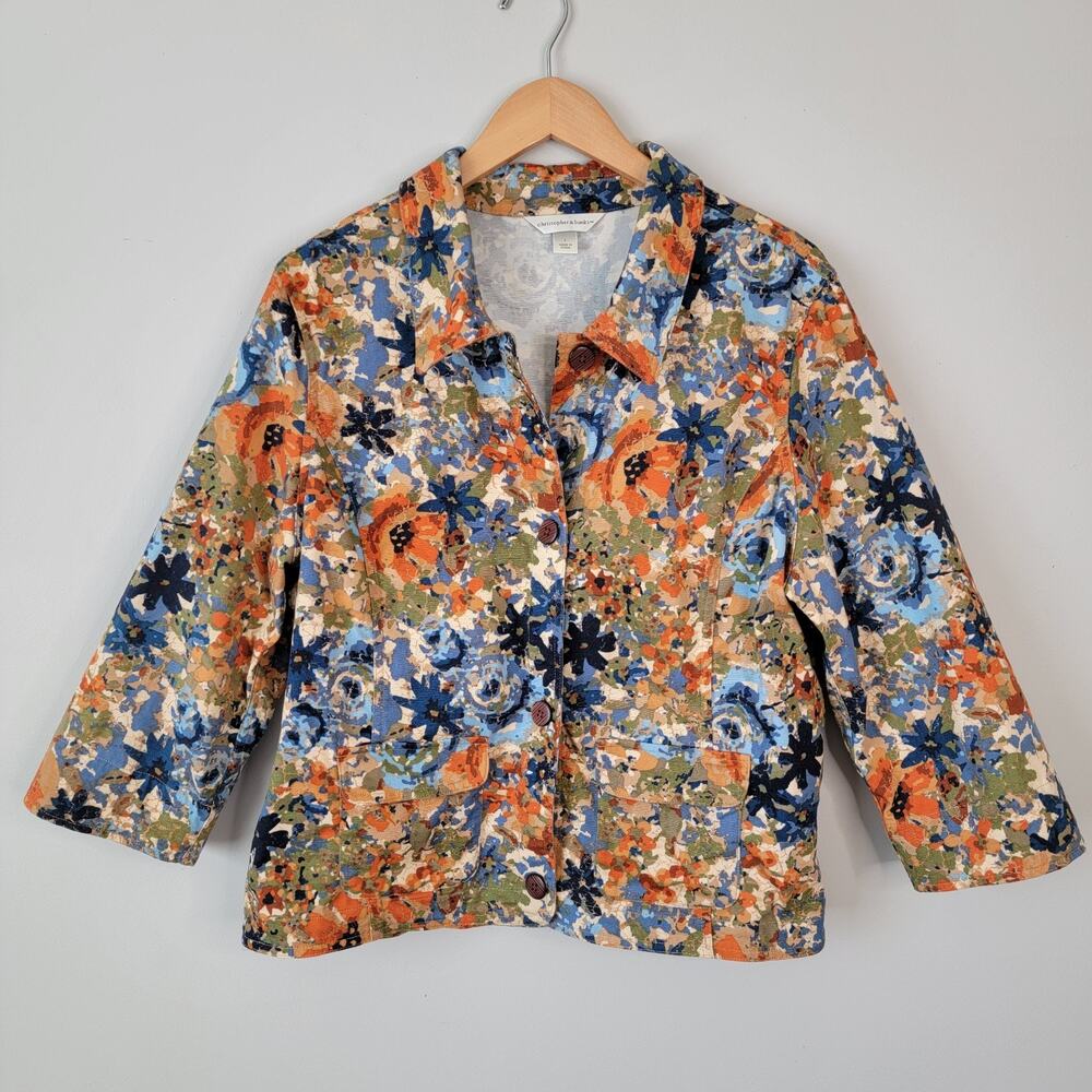 Floral Y2K 3/4 Sleeve Blazer Button Top Cottage Fairy Granny L Christopher Banks